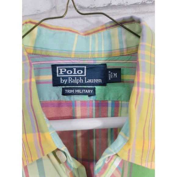 Polo Ralph Lauren M Long Sleeve Button Down Trim Military Pink Plaid Colorful - Picture 3 of 11